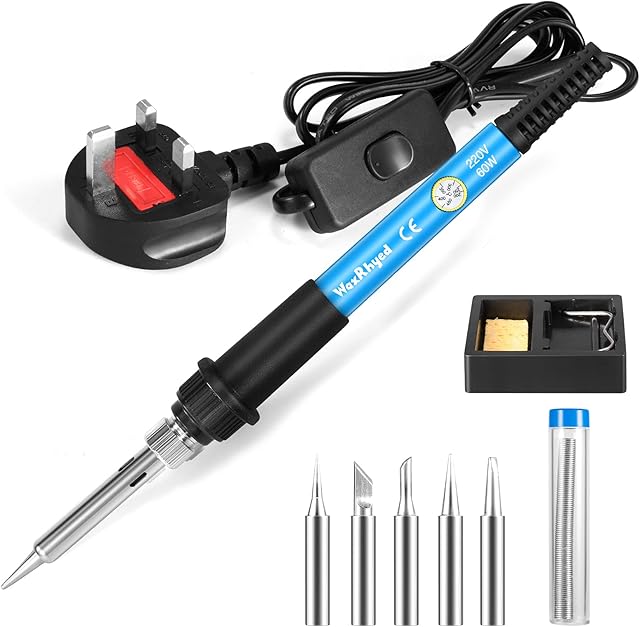 Soldering Iron Kit, 60W Electric Soldering Iron Kit with Adjustable Temp 200-450°C and ON/Off Switch,Welding Tools with 5 Extra Soldering Tips and Solder Wire