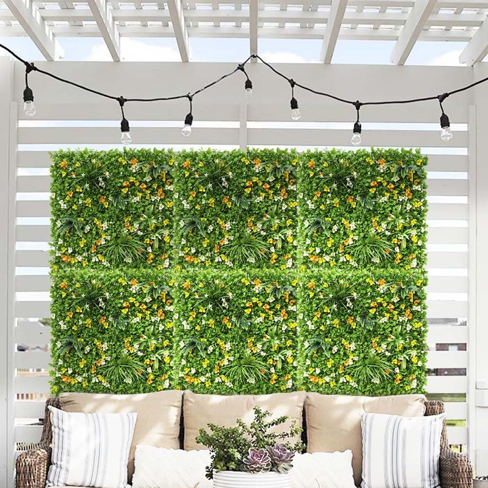 TANG 40"x40"-1PC Artificial Greenery Boxwood Panels Grass Wall Panel, Faux Privacy Fence Ivy Screens Backdrop Fake Hedge for Indoor Outdoor Wedding Décor, Style-6