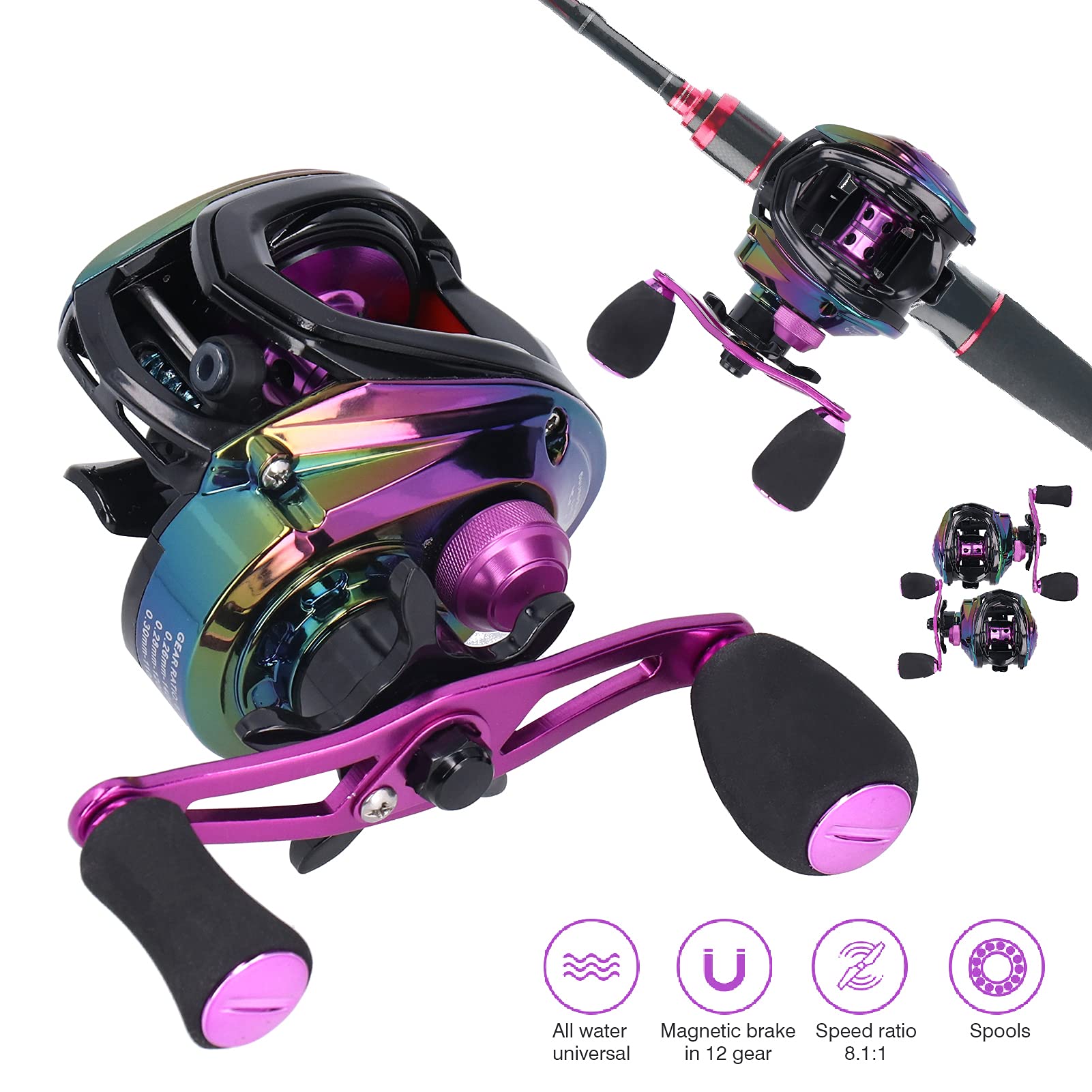 Baitcasting Reel High Speed Ratio 8.1: 1 Baitcasting Fishing Reel Metal Lightweight Casting Fishing Wheel Reels(Right)