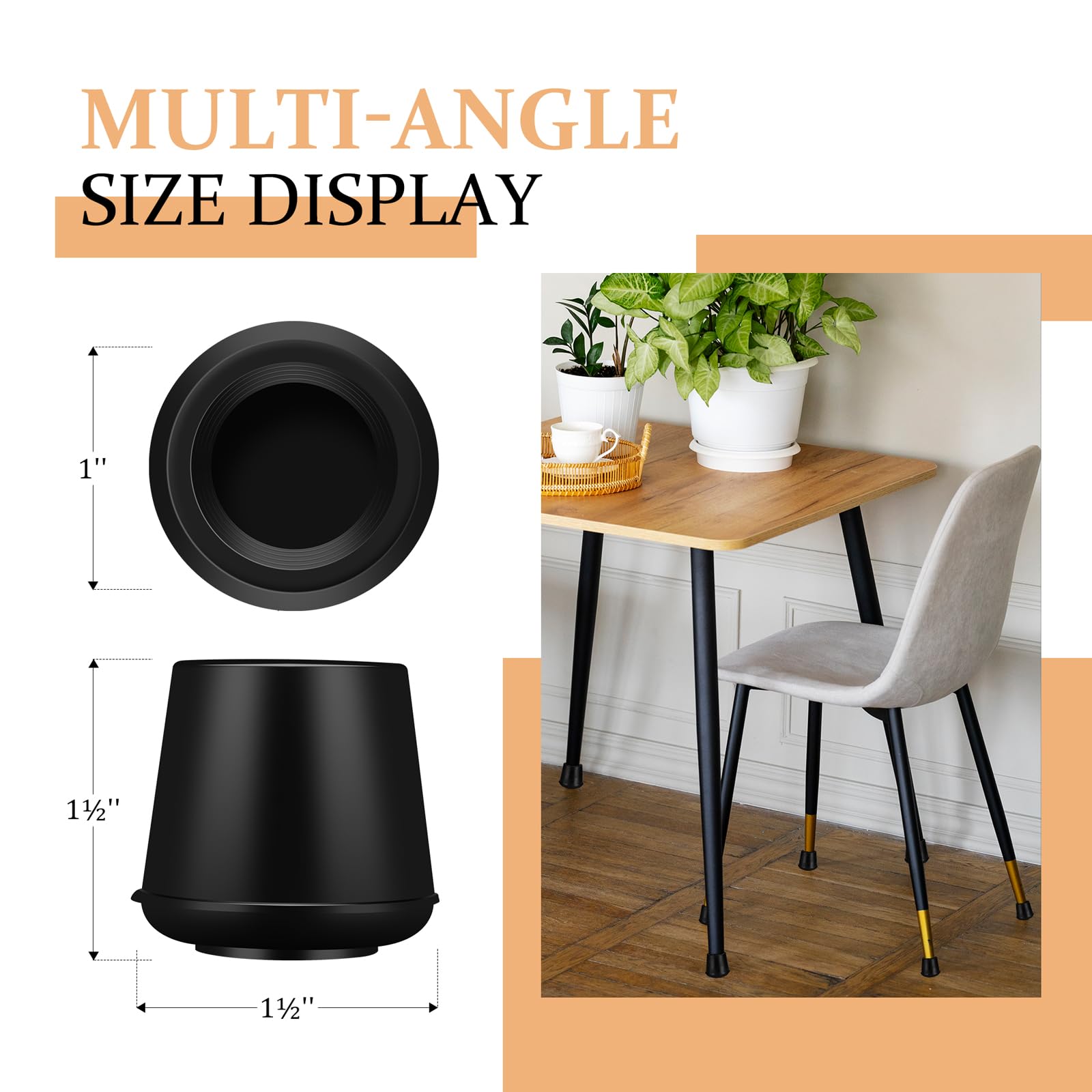 VOCOMO 1 Round Rubber Chair Leg Tips Caps Chair Leg Floor Protectors Furniture Legs Caps Non Slip Reduce — view 2