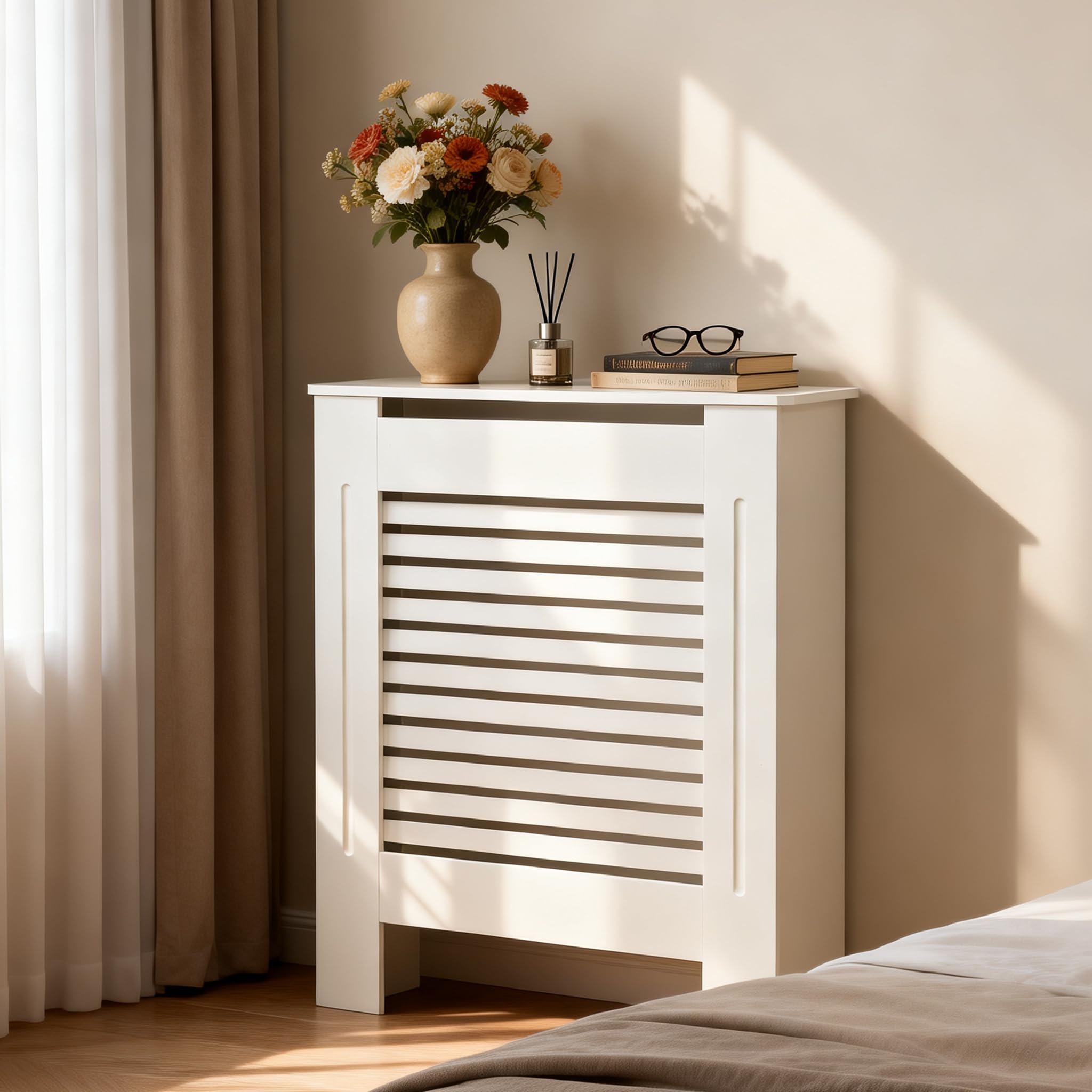 FATIVO 92cm Tall Radiator Cover White Horizontal Slat Thicken MDF,Small — image 1