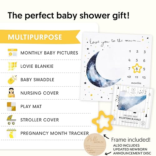 Miniatura 5 de Manta orgánica mensual para bebé, manta de hitos mensuales para niño, manta de amor a la luna y espalda para niños, tabla de crecimiento para hitos