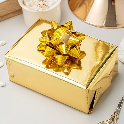 Miniatura 2 de Homeral Rollo de papel de regalo con brillo metálico, color sólido dorado para hombres, padres, cumpleaños, todas las ocasiones, mini rollo de 17