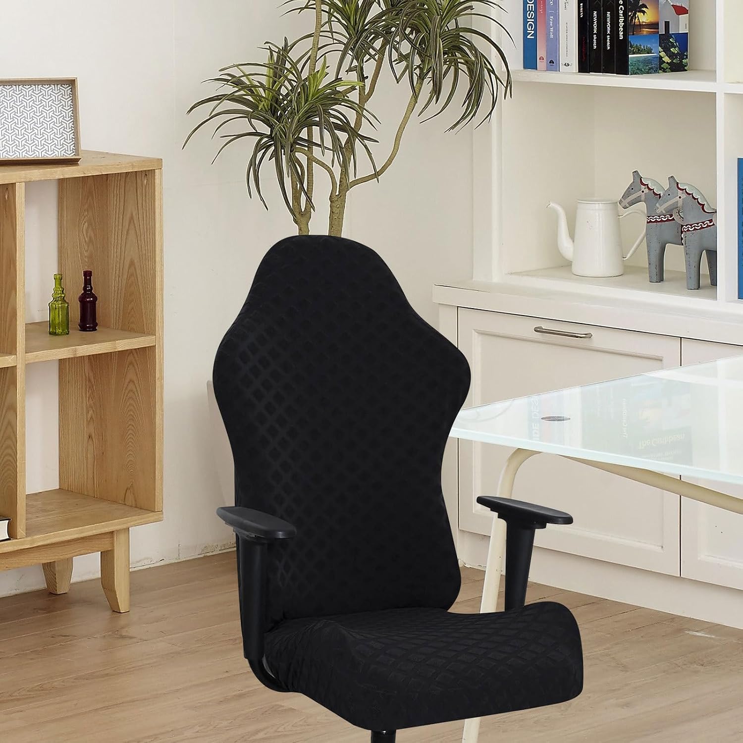 Didiseaon Elastic Gaming Chair Covers Black Stretchable Cloth Gamer Chair Cover Easy Removal and Foldable Design for Office