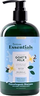 TropiClean Essentials Goat's Milk Hypoallergenic Shampoo for Dogs, Puppies, & Cats - Soften The Coat - Balanced pH for Itchy & Sensitive Skin - Derived from Natural Ingredients