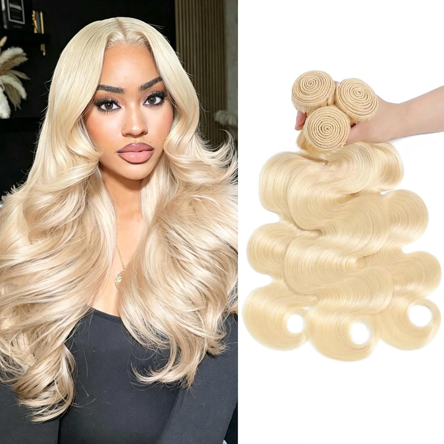 613 Blonde Body Wave Bundles Human Hair 26 28 30 Inch, 100% Virgin Human Hair 3 Bundles No Synthetic Blend, Triple Lifespan Salon Grade Remy Hair Extensions For Women