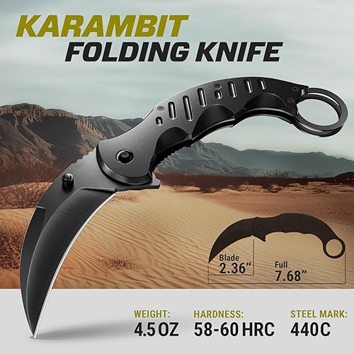 Miniatura 2 de Tactical Spring Assisted Pocket Knife - Karambit Folding Knives for Men - Folding Sharp Tiger Claw Blade - Best Combat Tool for Hunting Military 1