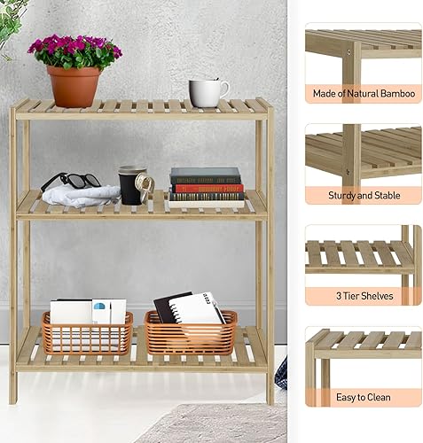 Miniatura 4 de Babion Estantería de almacenamiento de 3 niveles, estante de exhibición para espacios pequeños, estante organizador de pino, estante de