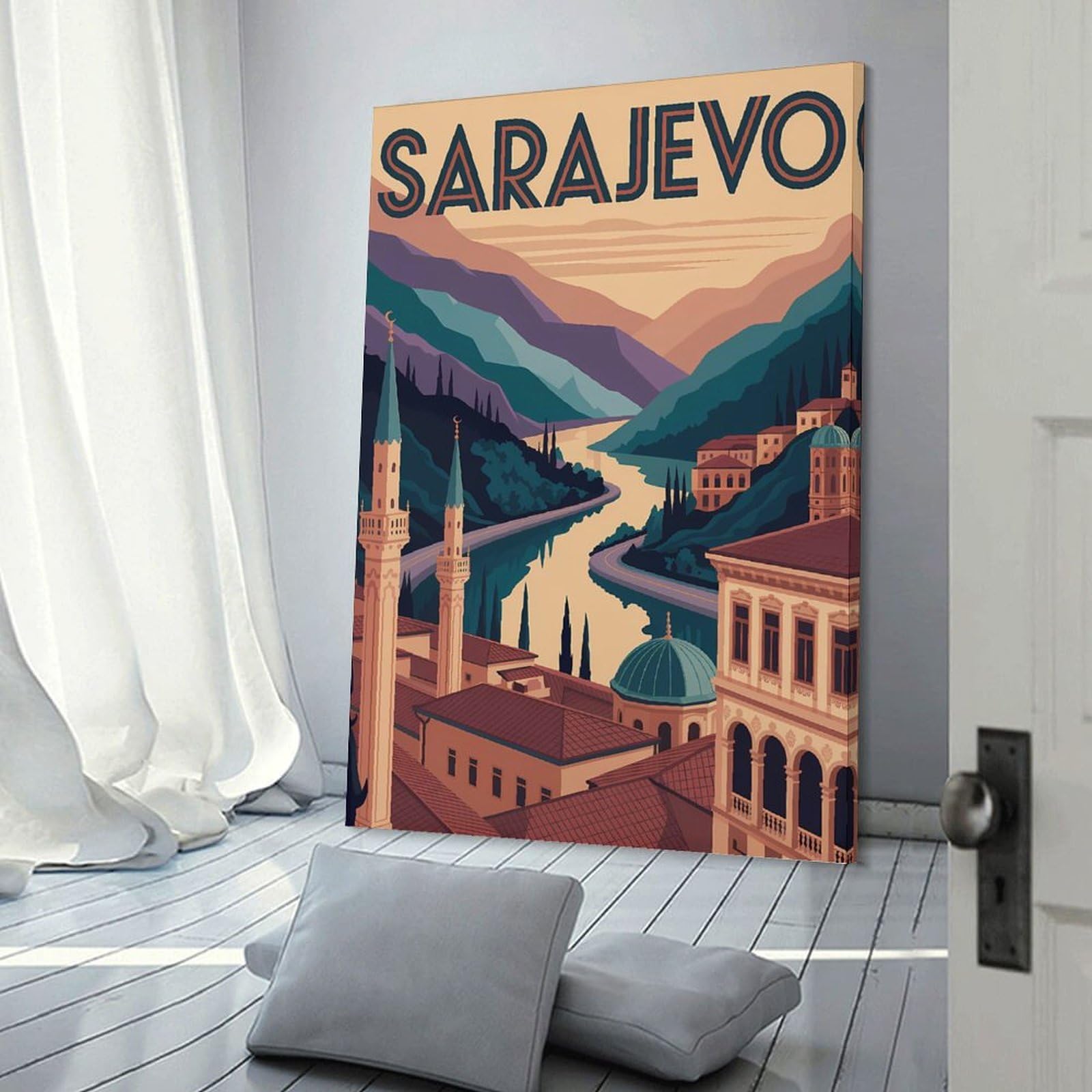 Junmoney Sarajevo Travel Canvas Wall Art, 20x30inch(50x75cm), for Entrance Walls, Hall Decor Or Foyers, Wall Decor to Refresh Empty Corners