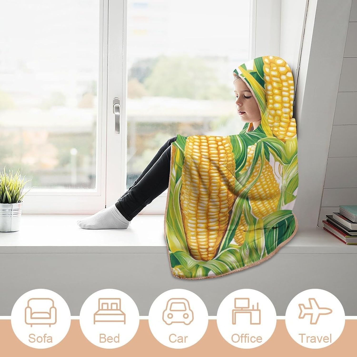 Yellow Corn Cobs Fashion Wearable Blanket Hoodie Fleece Throw Cloak Robe Unisex