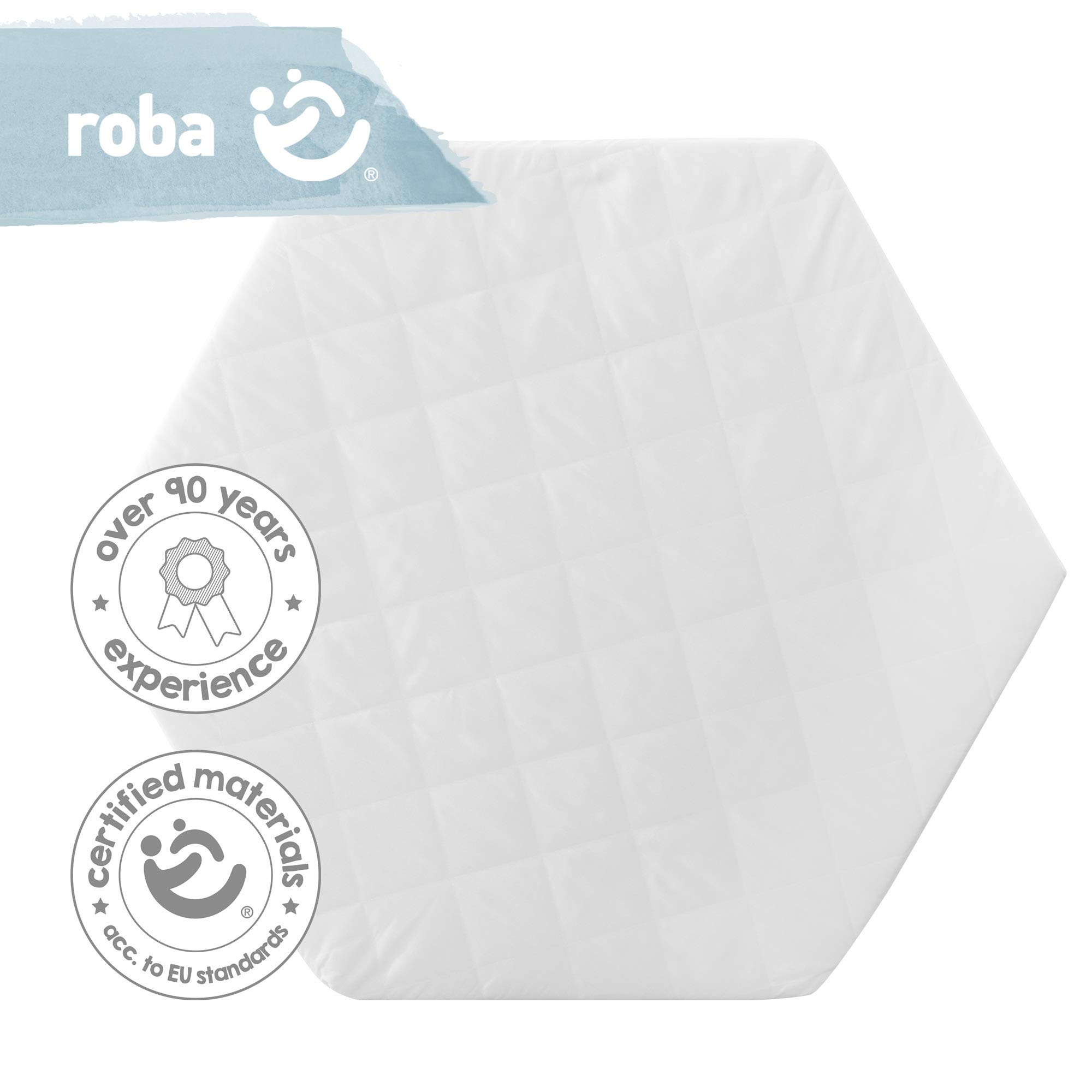 roba Laufgittermatratze 6 eckig - Matratze für Laufgitter / Laufstall hexagonal - Laufgittereinlage mit abnehmbarem Bezug - Weiß gesteppt