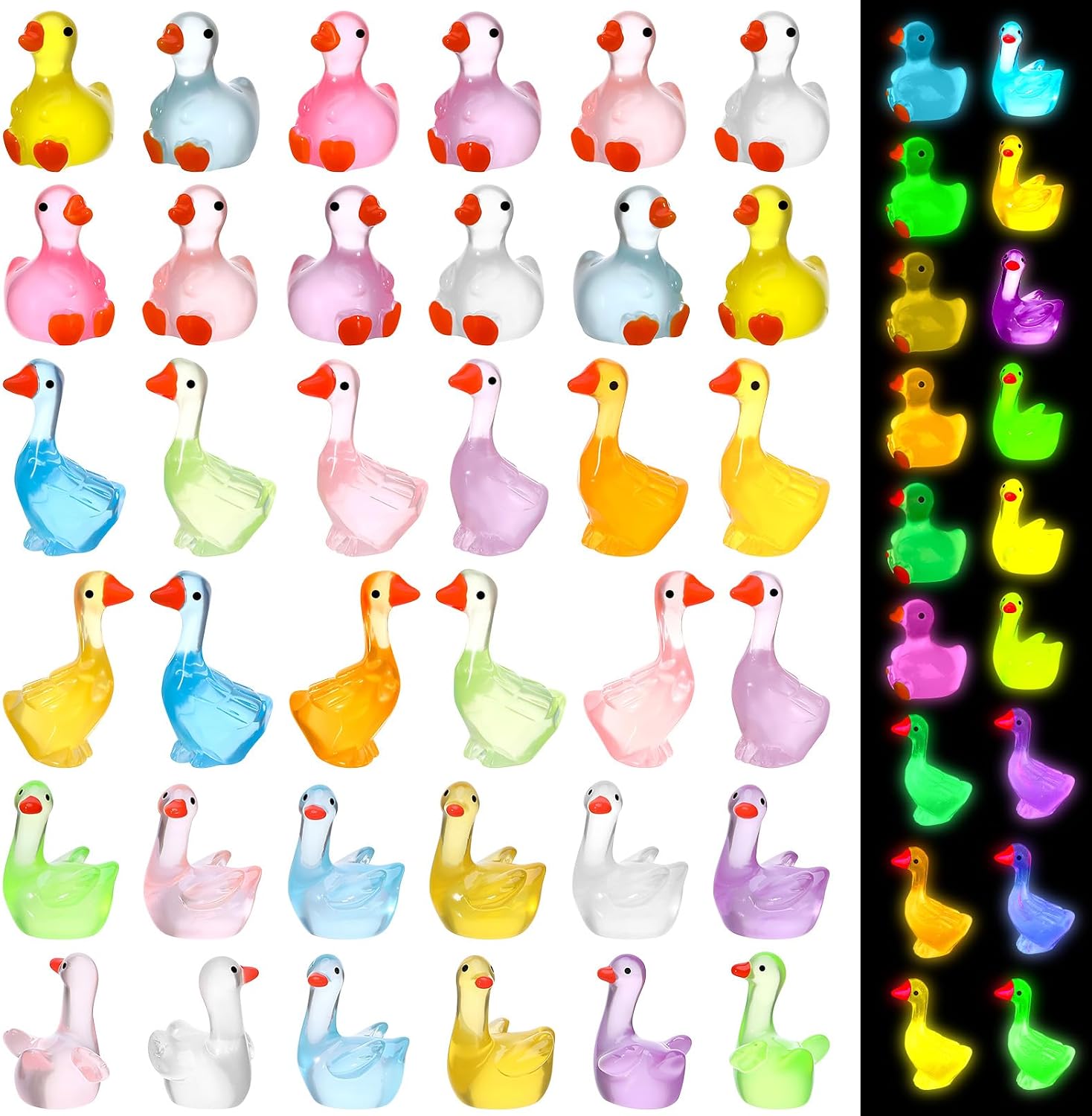 90 Pcs Mini Goose Figurines 3 Styles Mini Desk Luminous