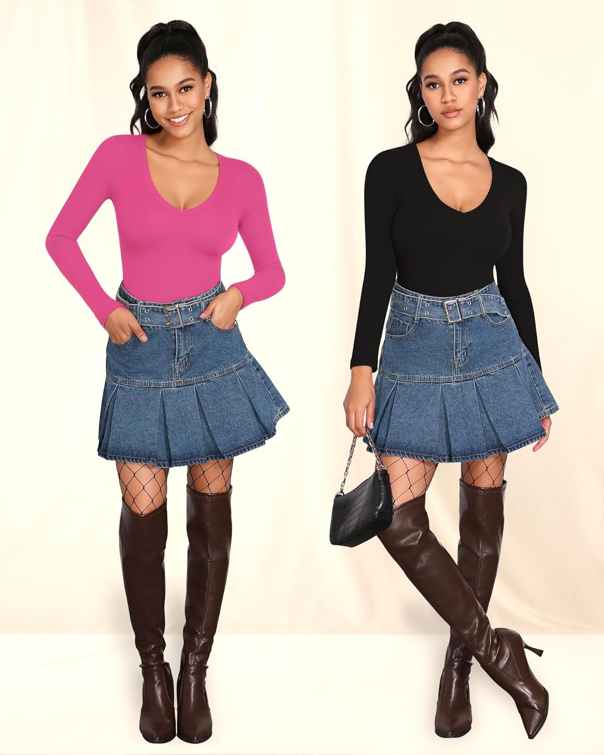 MANGOPOP Women's Long Sleeve Short Sleeve Bodysuit Sexy V Neck Body Suits Fitted Fall Going Out Tops - Image 4