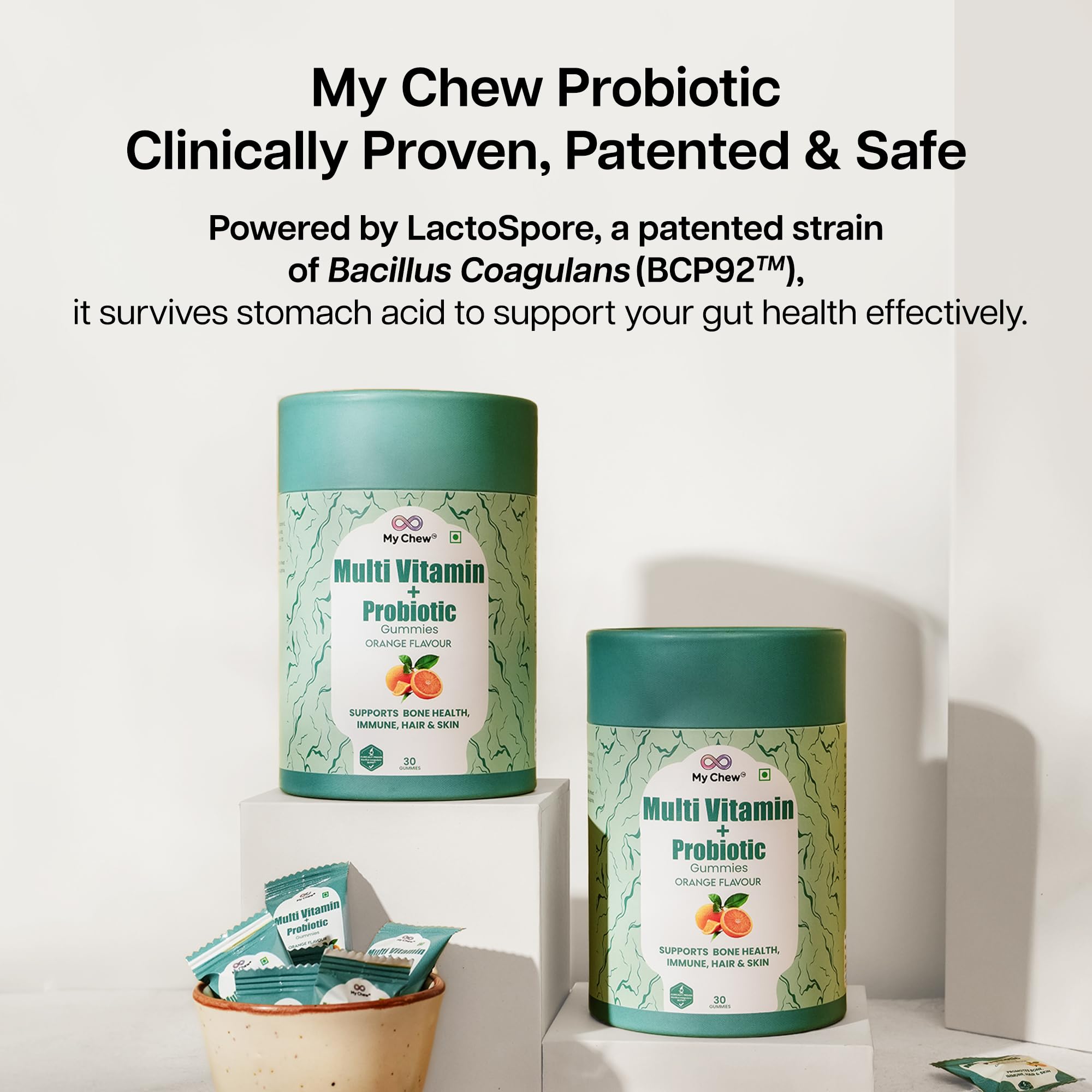 My Chew Probiotic multivitamin gummies,1 Billion CFU Clinically Proven with Vitamin D3, E, B6 & B12 Boosts Energy & Improves Immunity, 100% Vegan & Gut Friendly, 30 Gummies — Amazon image 5
