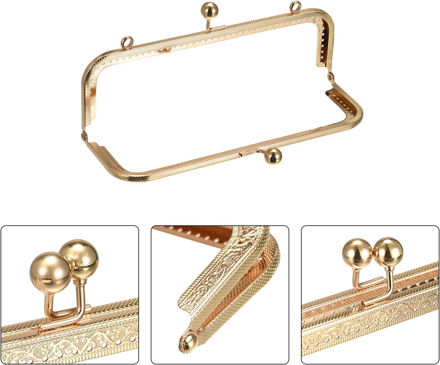 uxcell Metal Purse Frames - 8.07" 4Pcs Kiss Lock Clasp Frame Rectangle Embossed Clutch Frame Handles for Coin Purse Sewing Bag Making DIY Craft, Gold Tone image 4