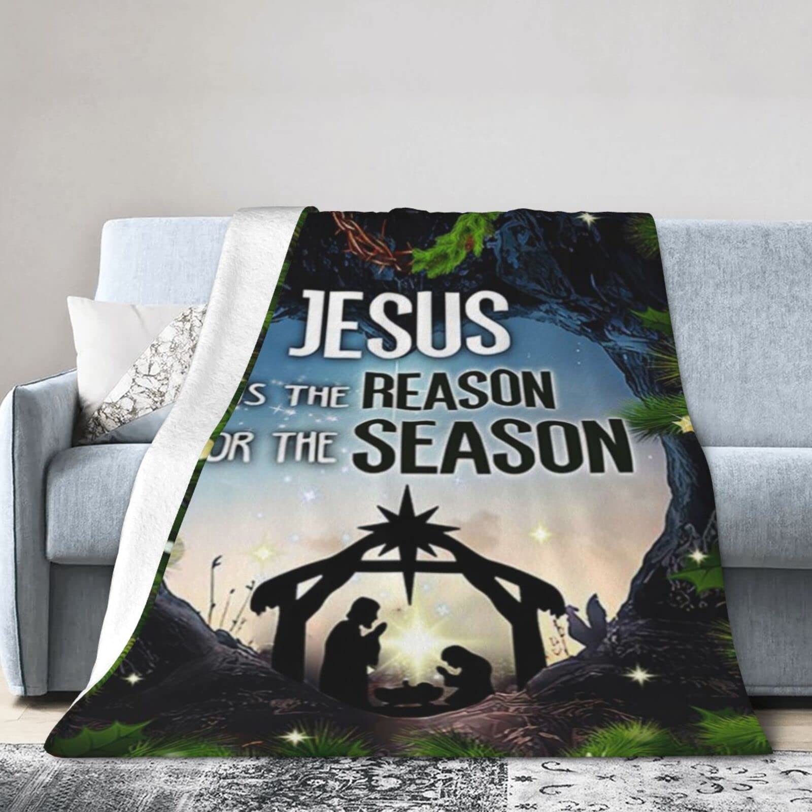 Lsjuee Flannel Fleece Blanket 40"X30" Nativity Scene Jesus is The Reason for The Season Bed Throw Blanket Funny Ultra-Soft Travel Winter Blankets for Adult Keep Warm
