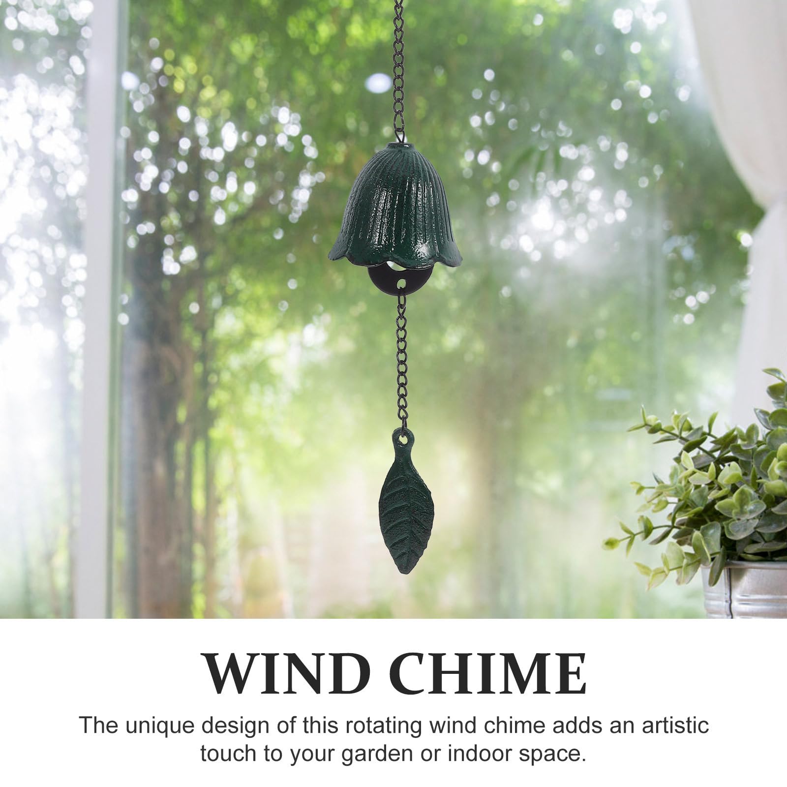 Retro Windspiel mit Blattmotiv, Grün, Schmiedeeisen, Kette | Einfach Aufzuhängen, Melodischer Klang, Hängender Deko Anhänger für Tempel und Schlafzimmer Zufällige Farbe