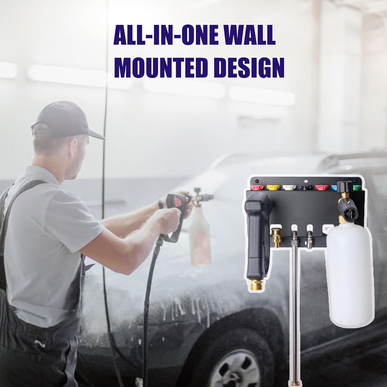 Pressure Washer Gun Holder -Trumlandy Foam Cannon Holder Wall Mounted Pressure Washers Accessories Storage Rack for Pressure Washer Gun/Nozzle Tips/Foam Cannon/ 1/4" Quick Connect Extension Wand