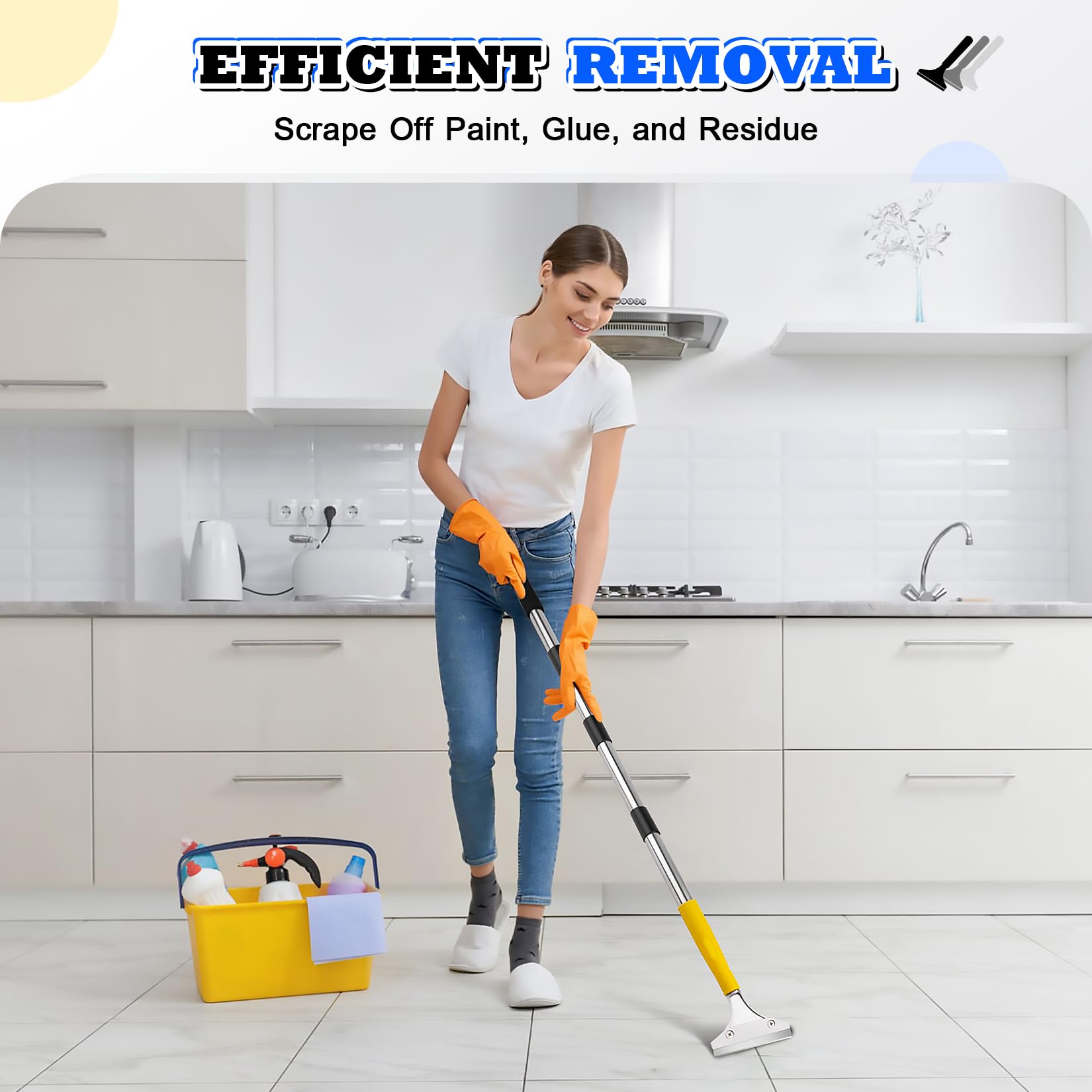 DIYSELF Raschietto per pavimenti regolabile da 1,6 m (165,1 cm), manico lungo, raschietto resistente per vernice, lama di rasoio da 10,2 cm, per la pulizia di vetri di finestre, doccia, gomma