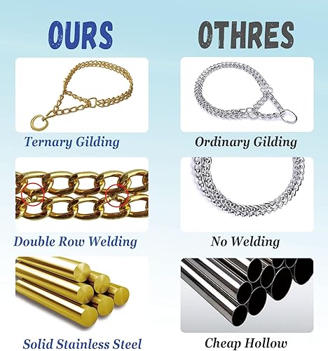 Miniatura 3 de Collar dorado para perro, cadena de acero inoxidable a prueba de mordidas, collar de perro de doble fila ajustable para perros pequeños, medianos y
