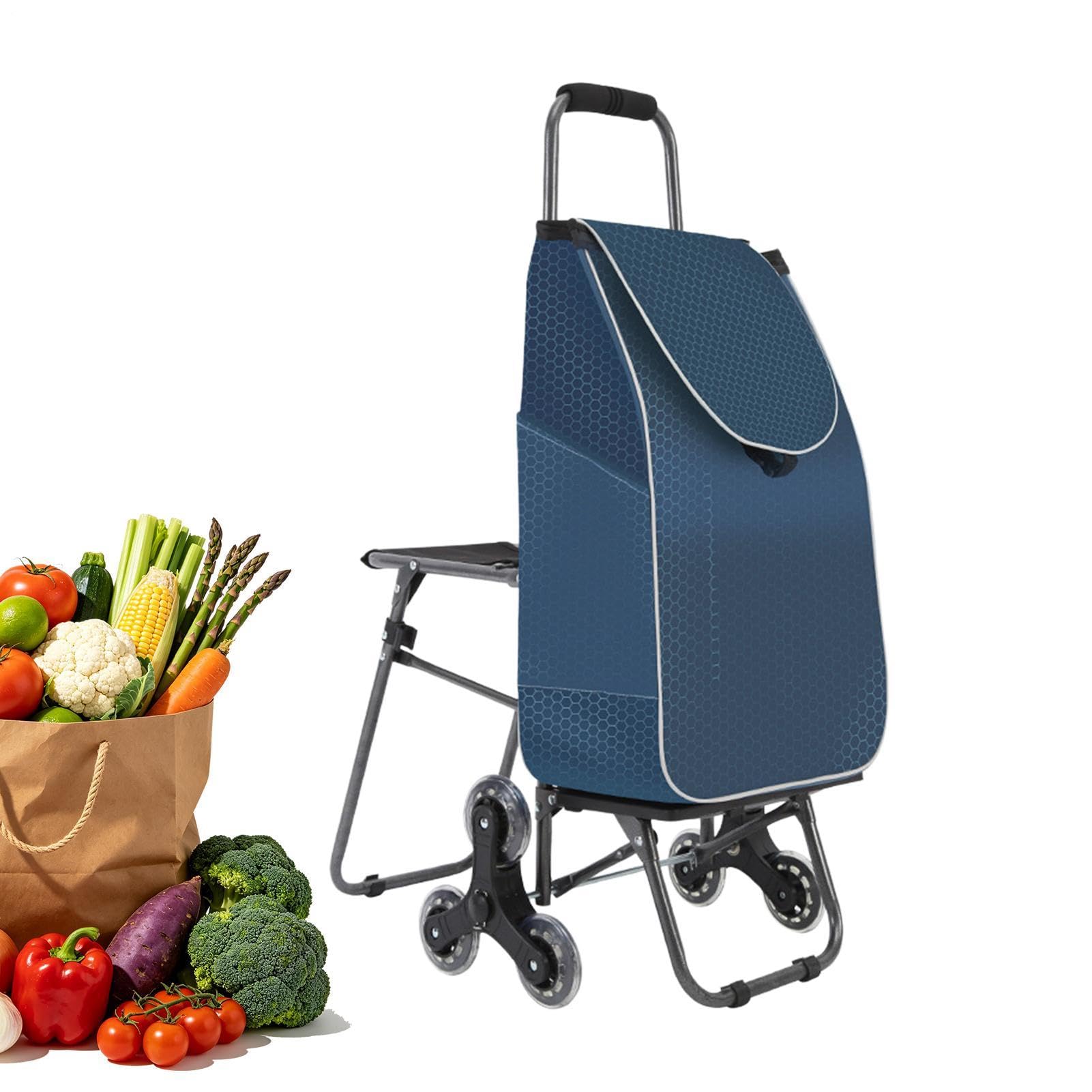 Carrello Saliscale Per La Spesa Borsa Carrello Pieghevole A 3 Ruote | Carrello Spesa Con Rotelle Per Anziani Scale Appartamento Mercato Lavanderia Casa Auto Trasporto