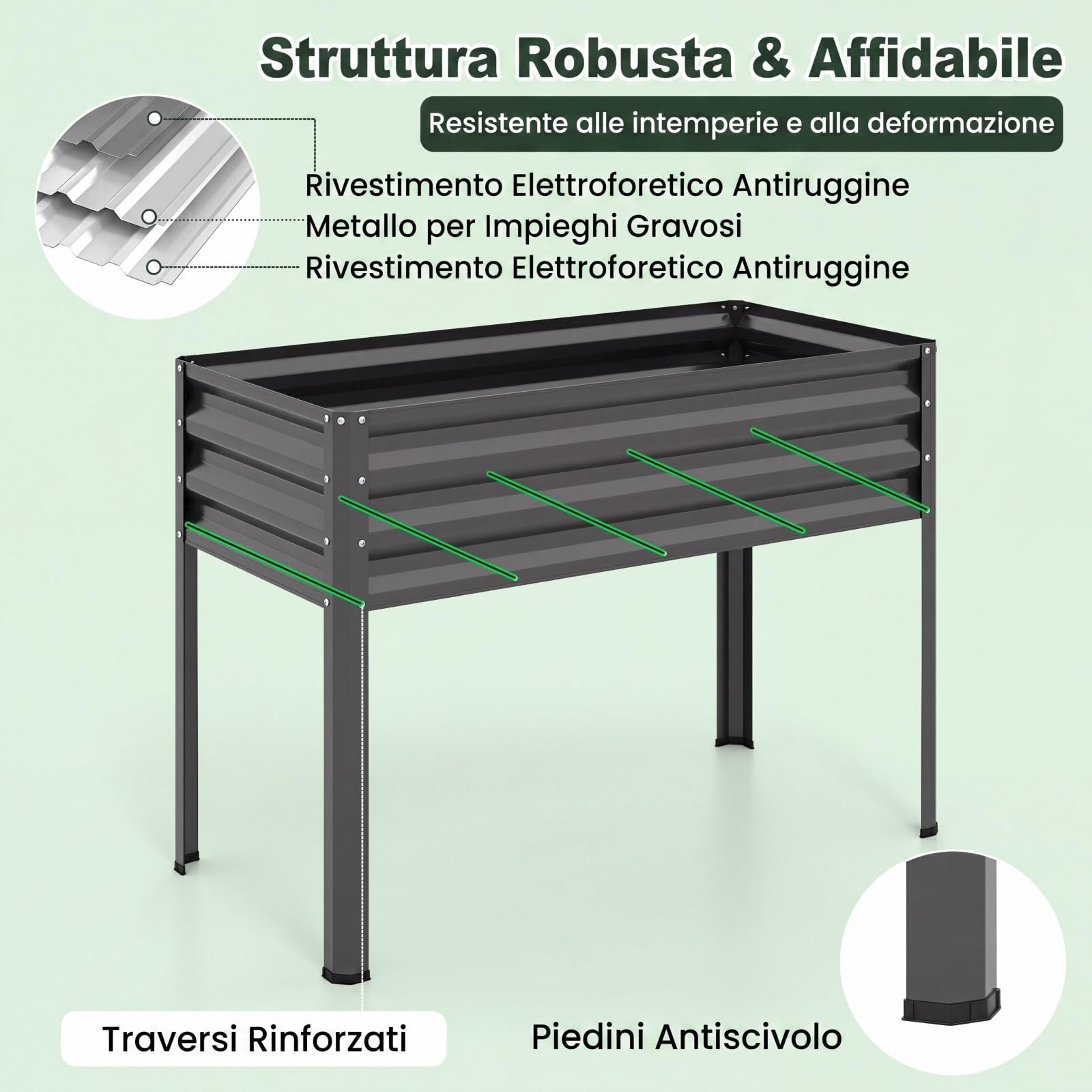 COSTWAY Orto Rialzato da Esterno con Serra, Fioriera Rialzata con Copertura in PE, Porta Avvolgibile con Cerniera e Guanti, Aiuola Rialzata per Verdure, Fiori e Frutta, 112 x 55 x 152 cm (Grigio)