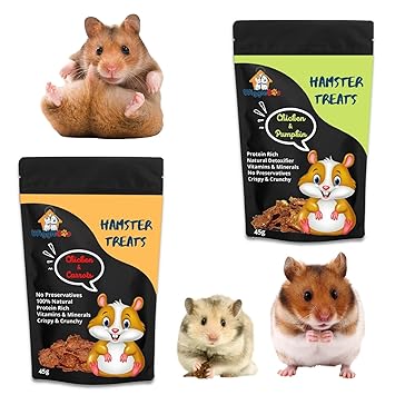 WiggleBoo Hamster Treats Combo | Chicken-Carrot + Chicken-Pumpkin | 100% Natural Crunchy Snack | (45g + 45g)