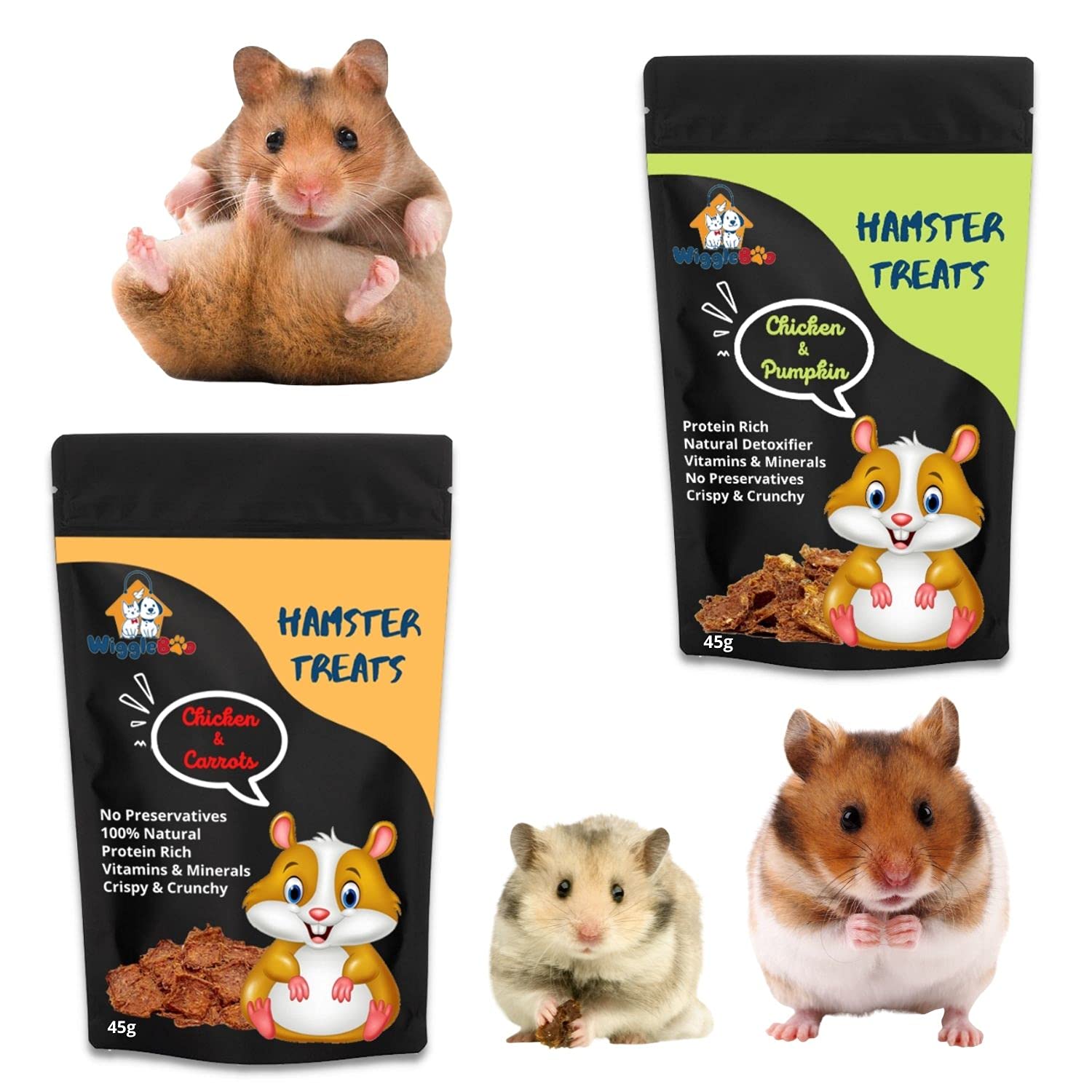 WiggleBoo Hamster Treats Combo | Chicken-Carrot + Chicken-Pumpkin | Crunchy Snack | (45g + 45g) (B09C8CTHWQ) Amazon Price History, Amazon Price Tracker