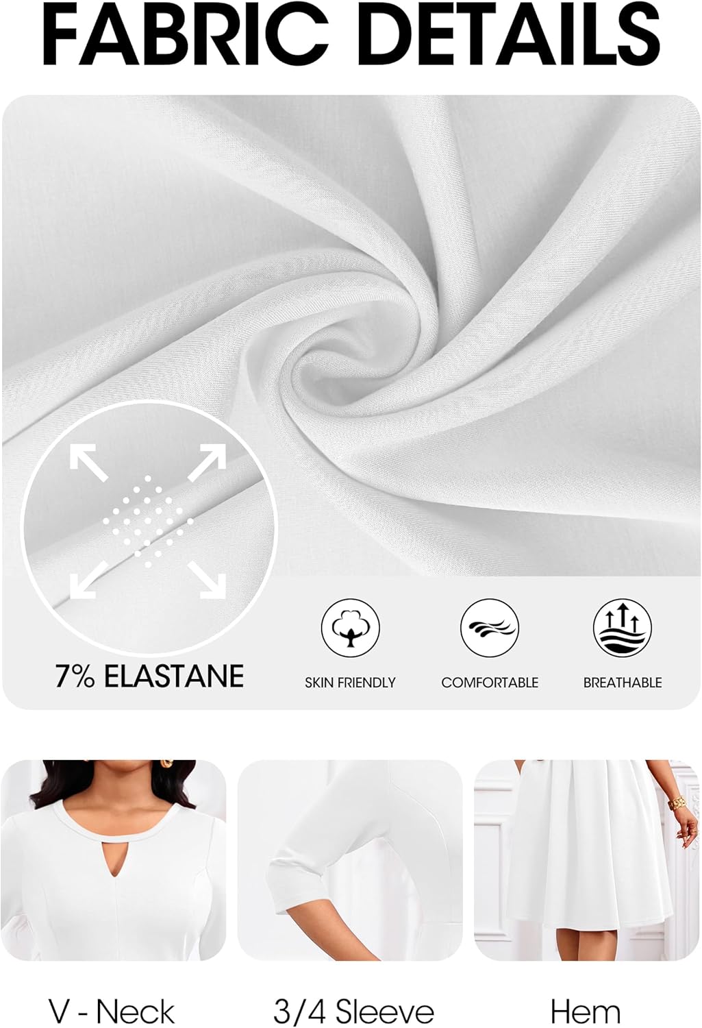 Nmoder Elegant Vintage Dresses for Women, 3/4 Sleeve Keyhole Swing Casual Work Midi Dress with Pockets - Image 7