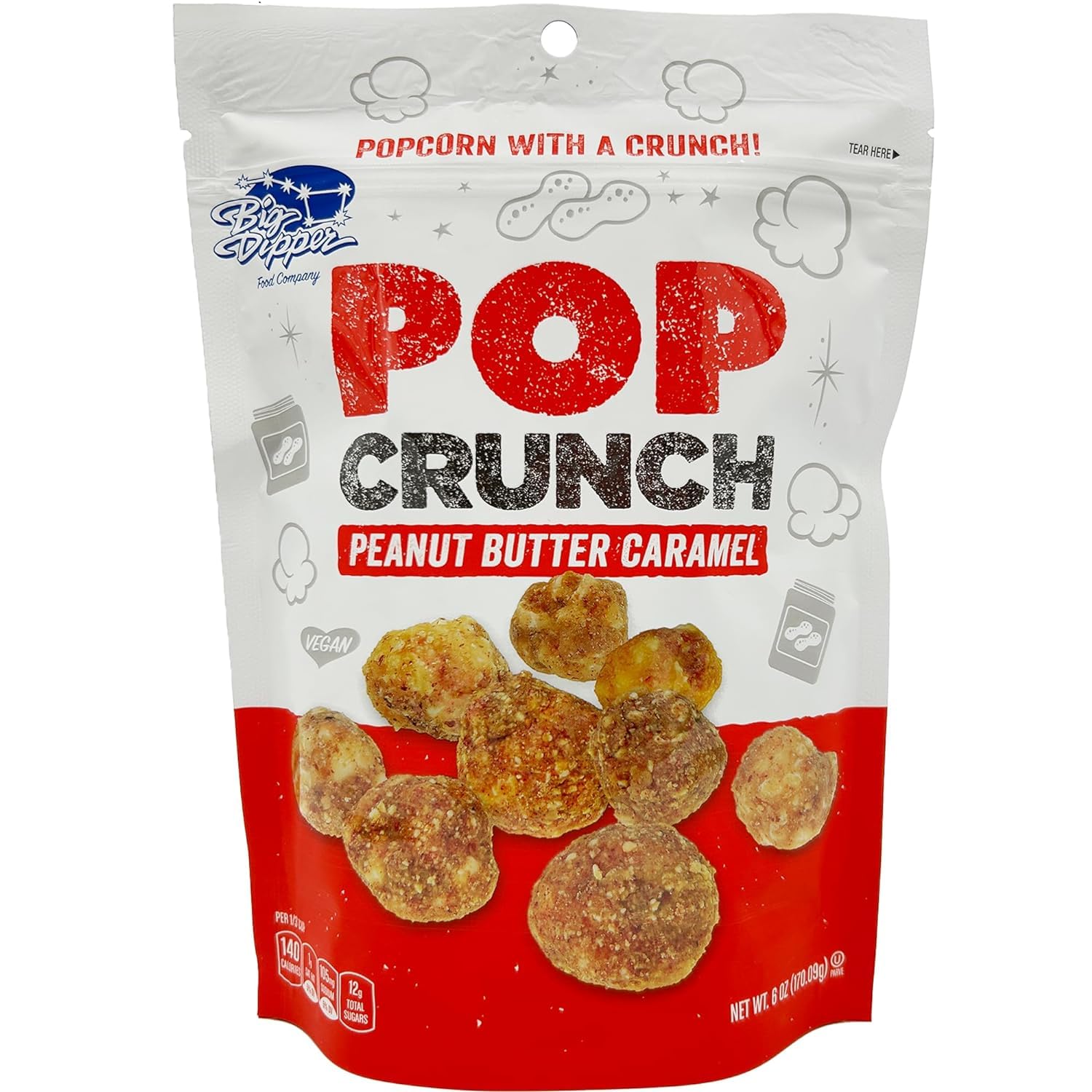 Pop CrunchPeanut Butter Caramel Flavored Popcorn - 6 oz Resealable Bag - Vegan