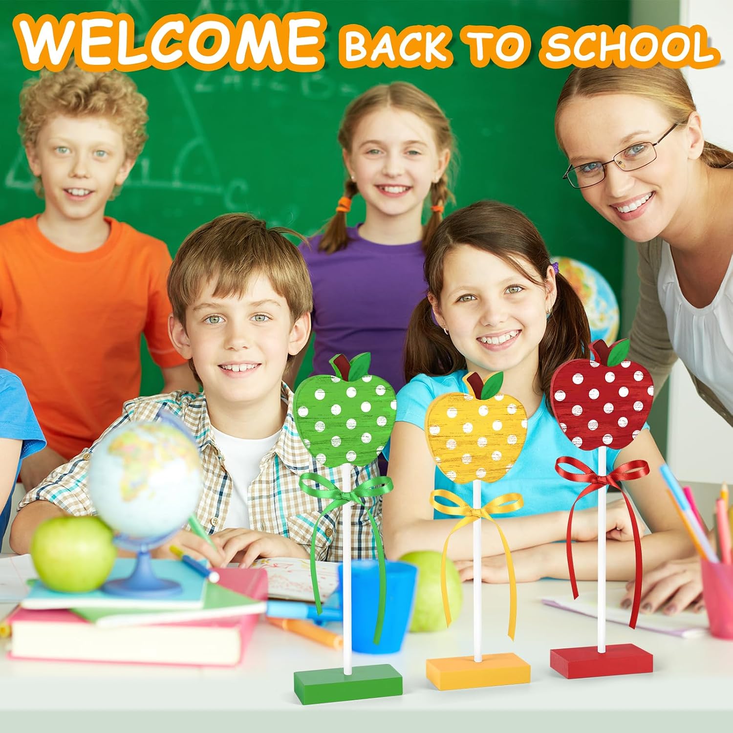 Back to School Table Decorations Wooden Apple Signs,3 Pieces