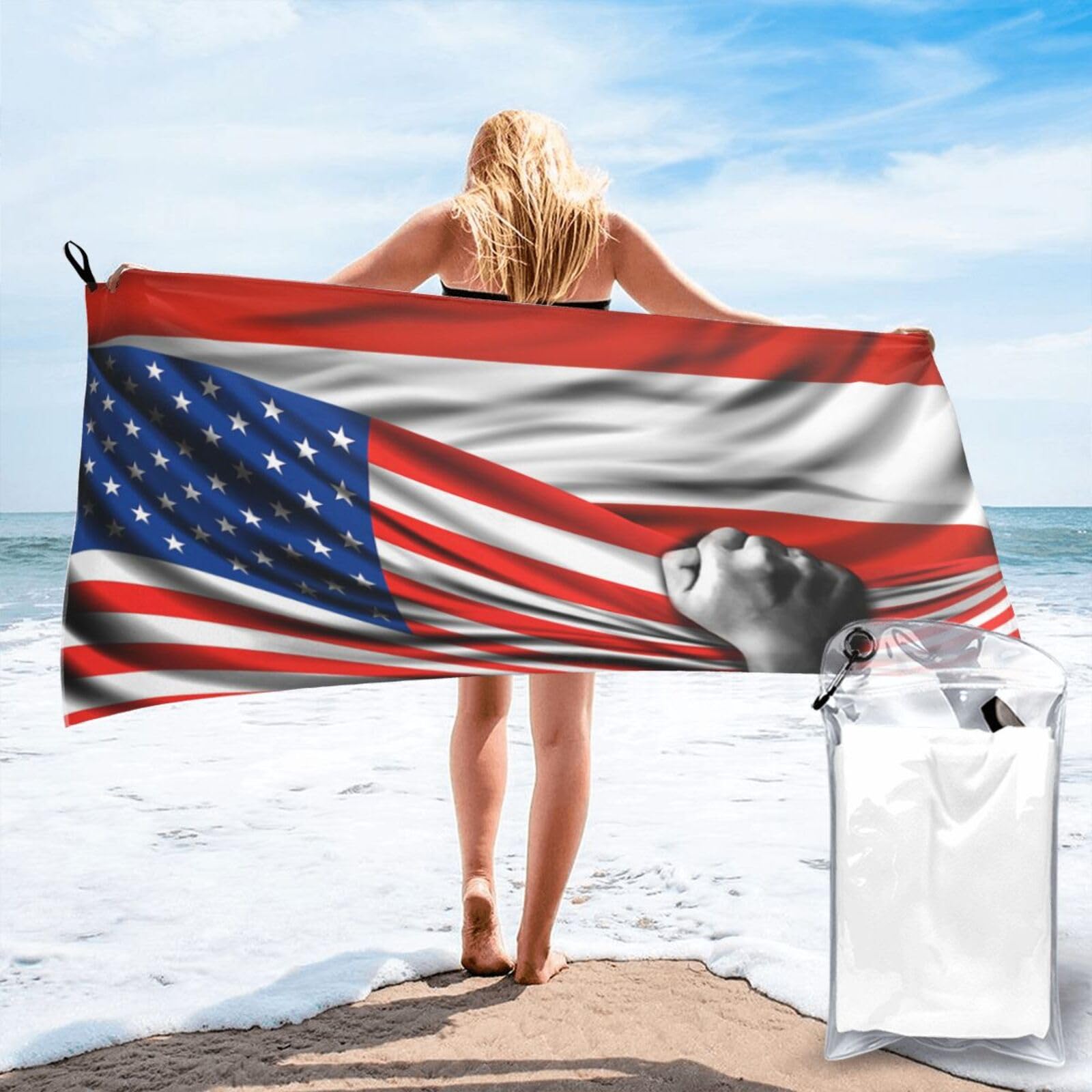 HACXZ Beach Towel America Flag and Austria Austrian Flag Microfiber Beach Towel Lightweight Absorbent 31.5"X63"