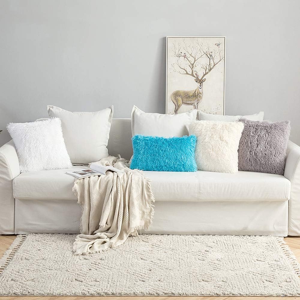 MIULEE Pack of Decoration 2 Luxury Faux Fur Throw Pillow Covers Deluxe Spring Cute Decorative Plush Pillow Case Cushion Cover Shell for Sofa Bedroom Car 20x20 Inch White - Image 9