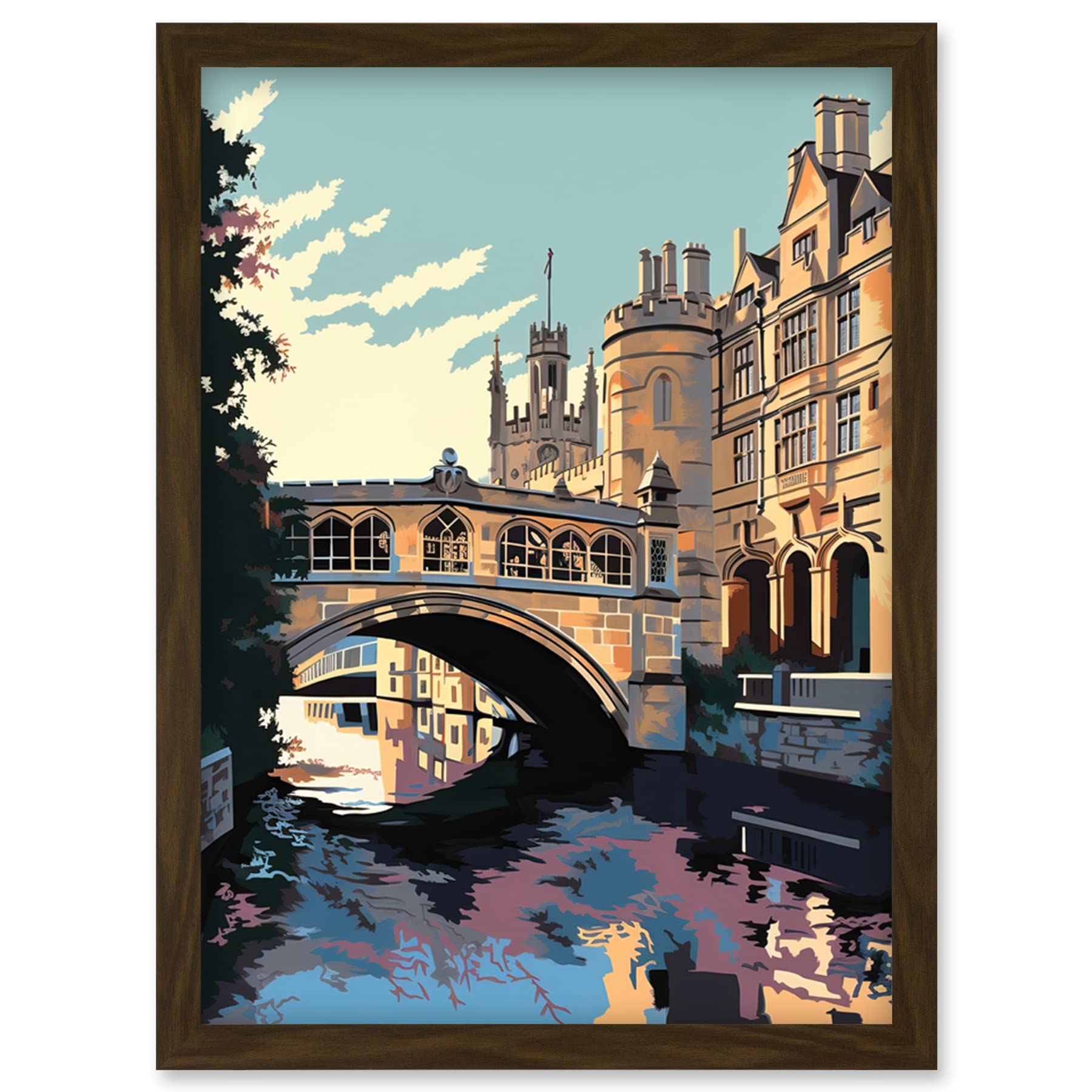 Artery8 Bridge of Sighs Cambridge University on Cam River Artwork Framed Wall Art Print A4