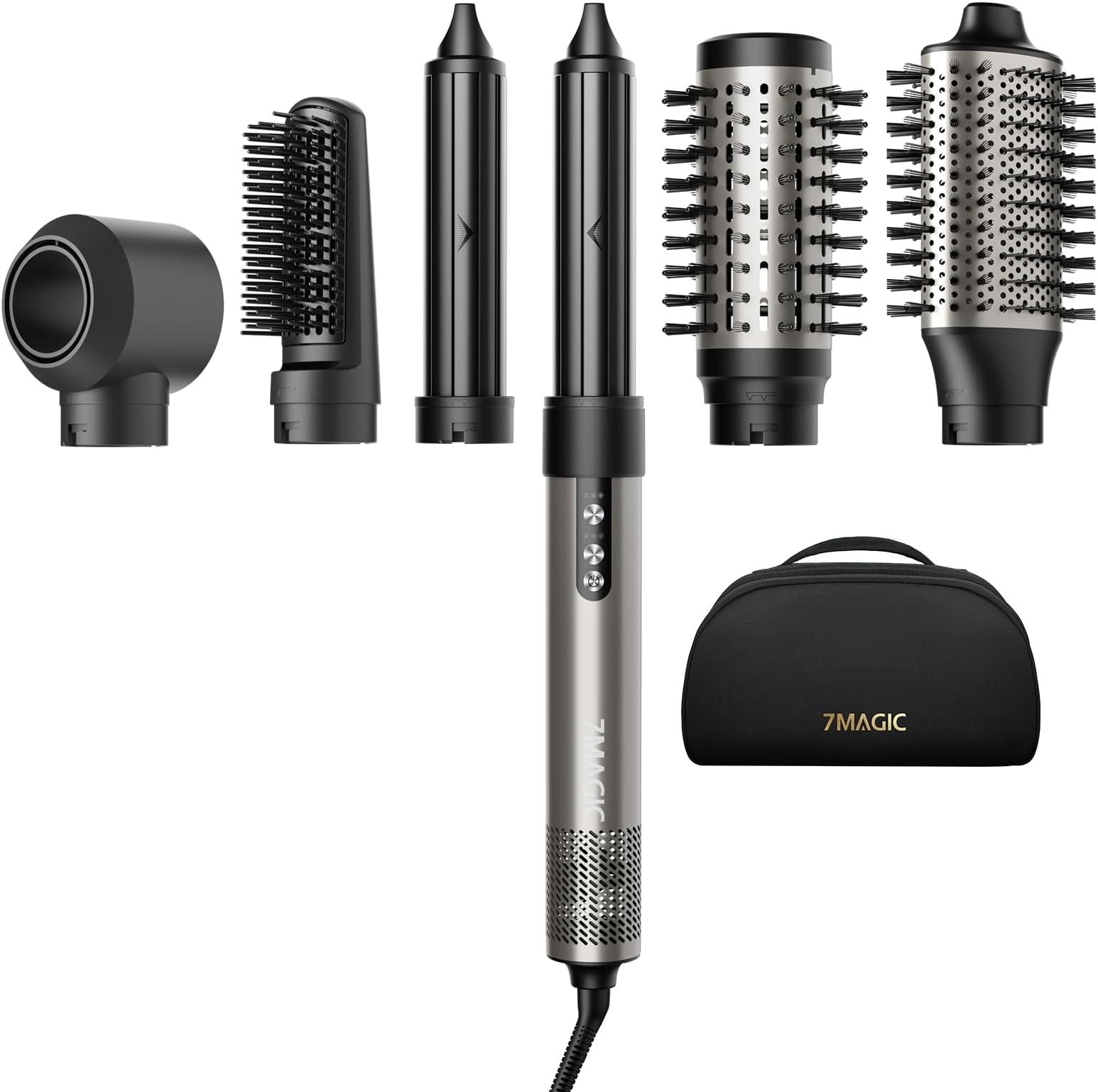 7MAGIC 6 in 1 Multi Hair Styler Dryer Brush, 110,000 RPM High-Speed, Negative Ionic, Fast Drying for Professional Blow Dry, Curling, Volumizing, Straightening and Styling, Silver