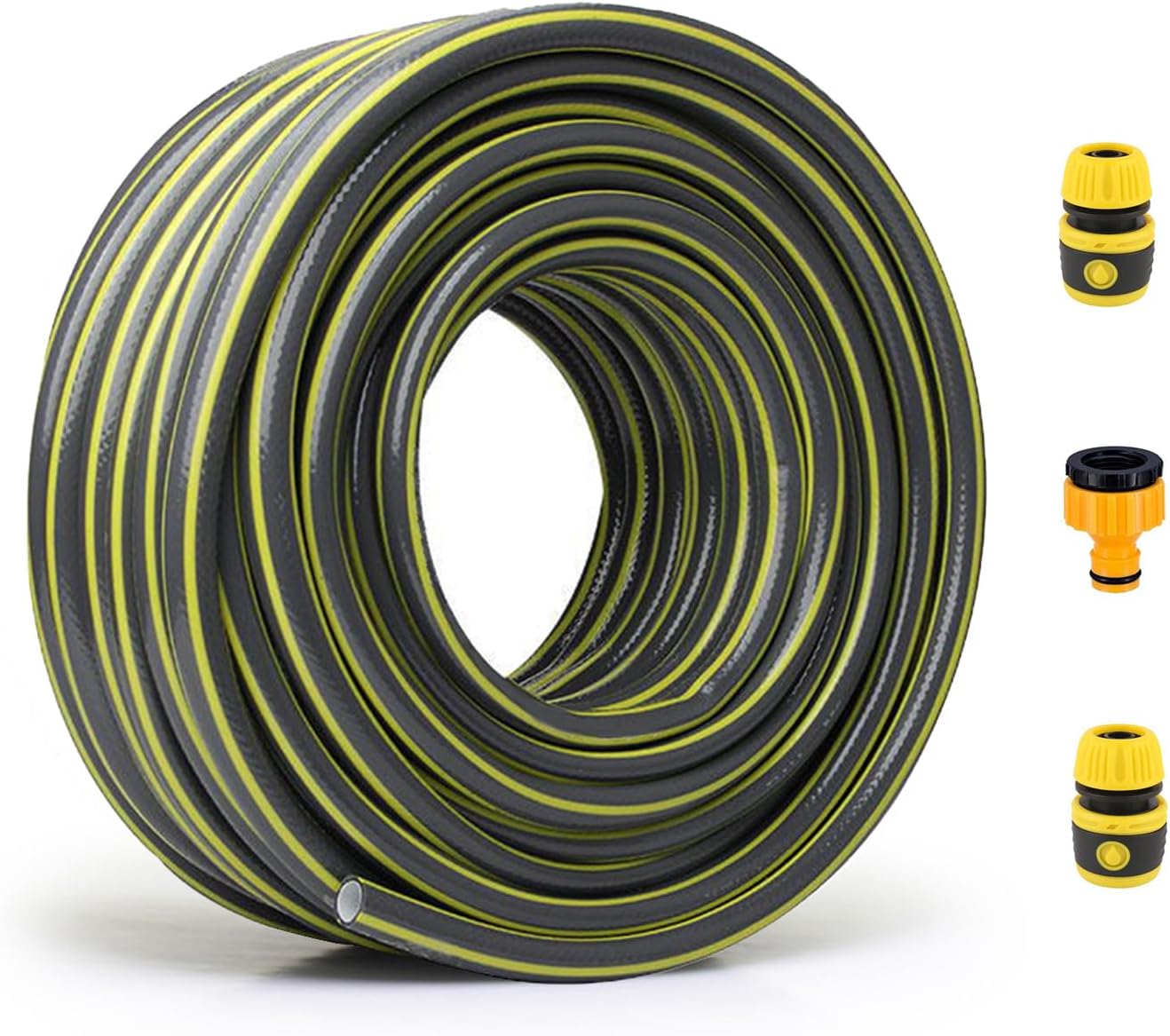 VReder Garden Hose, 30M/98Ft Hose Pipe 1/2" Anti-Kink 4 Layers Thicker Reinforced Explosion Proof Outdoor Water Pipe Including 2 in 1 Faucet Adapter, Hose End Quick Connector