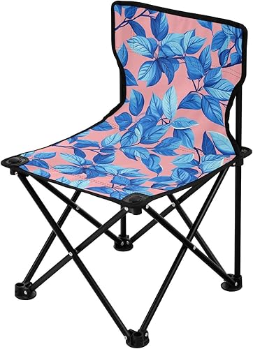 Miniatura 1 de Blue Leaves Pink Background Portable Camp Chairs for Adults Lightweight Beach Chair Backpack Carry Bag Included Ice Fishing Chair with Back for