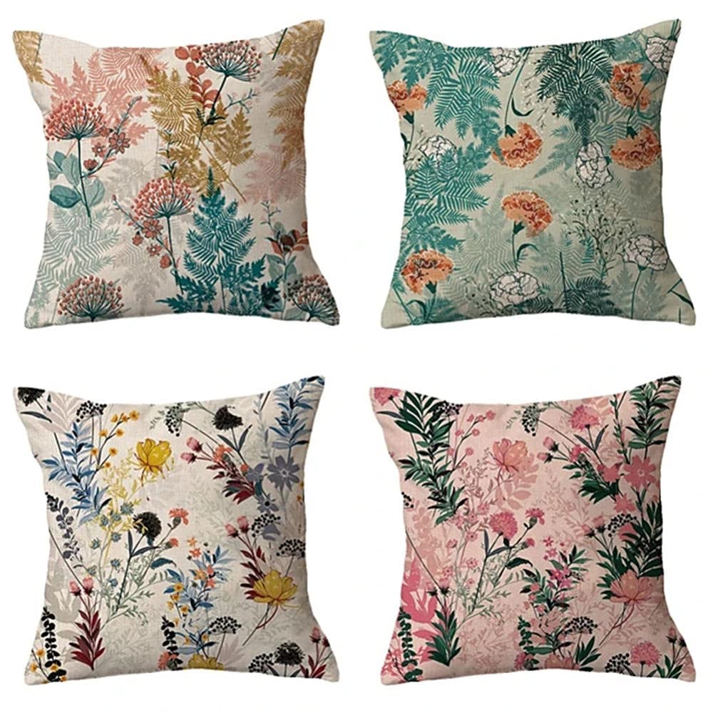 YSWG Throw Pillow Covers, Set of 4, Green Plant Pillow Covers, Decorative Pillows Covers for Square Couch, Double- Sided Printed Short Plush Pillow Cover, Pillowcases for Living Room Bed