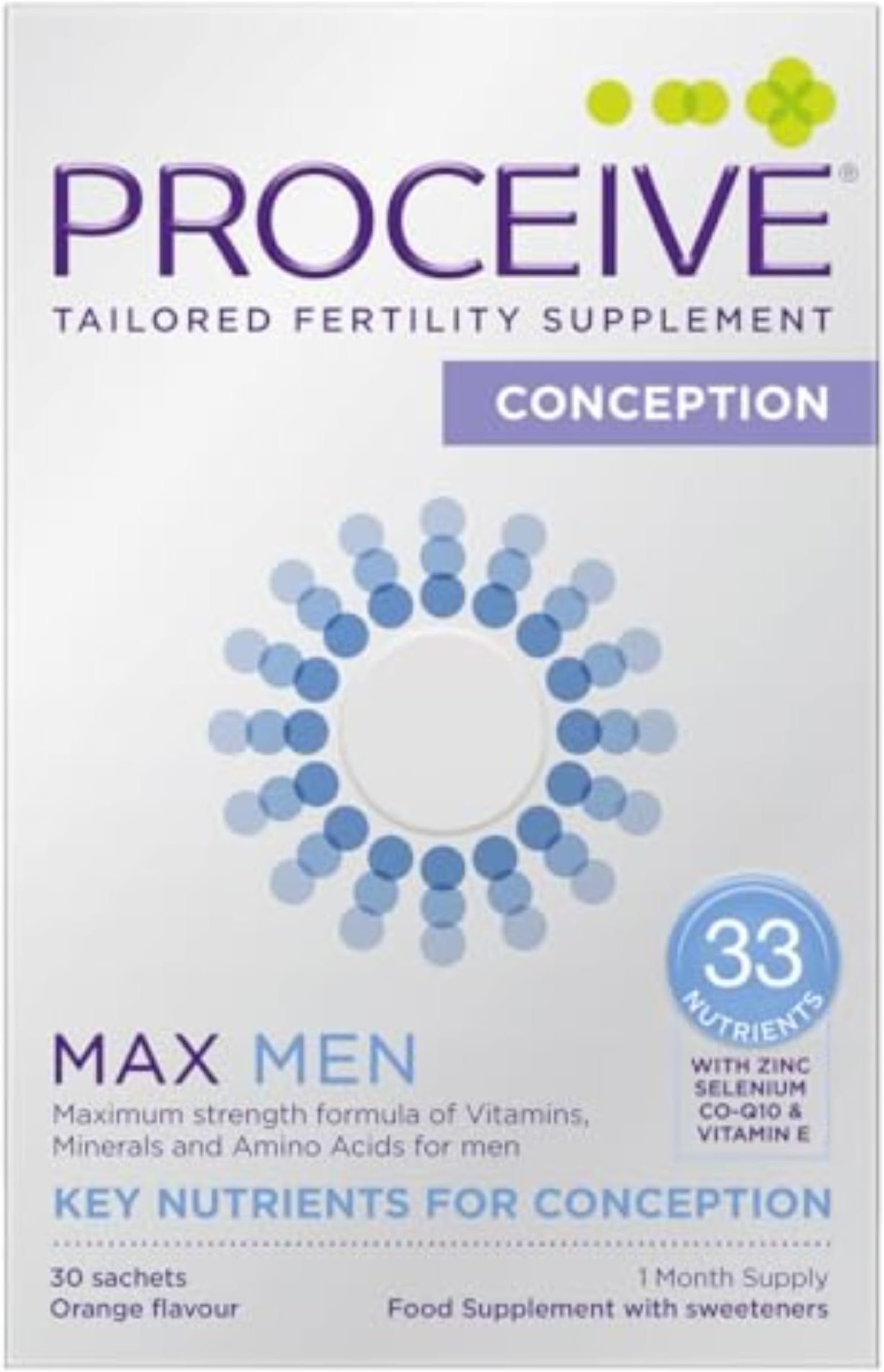 – Proceive® MAX Men- Fertility Supplement for Conception - Vitamins & Minerals for Men Trying to Conceive - Selenium, Zinc, Co Q10, Vitamin D - 30 Sachets (1 Month Supply) - Vegan