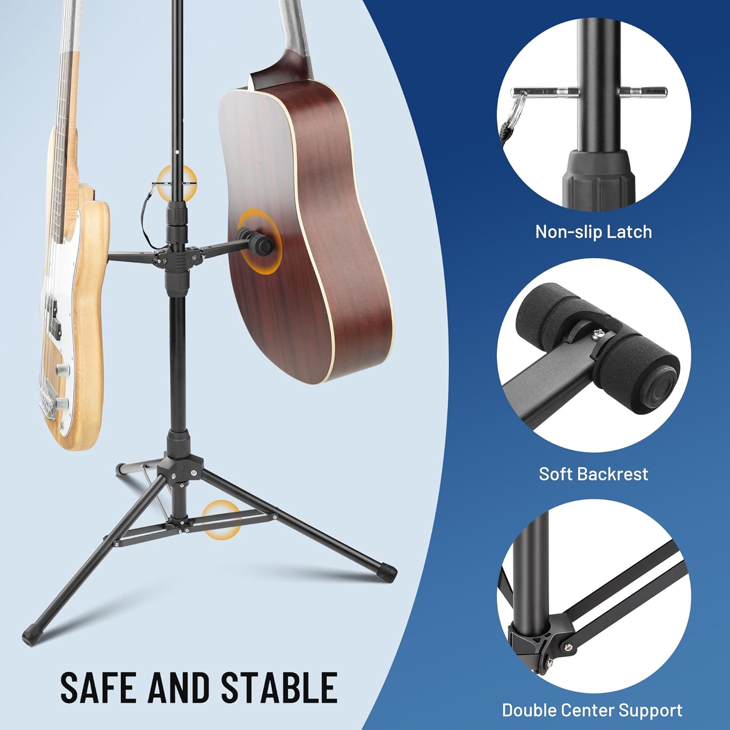 CAHAYA Double Guitar Stand Floor Holds Two Instruments Universal Multi Guitar Holder for Acoustic Electric Classical Guitars Bass or Ukulele CY0325