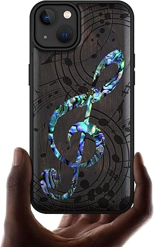 Carveit Funda protectora de madera de diseñador para iPhone 14 Plus funda magnética grabado de madera e incrustaciones de carcasa Funda de madera