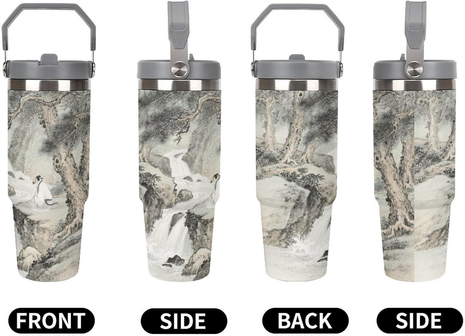 30 Oz Insulated Mug with Handle Lid And Straw Listening to The Spring in The Pine Valley Pattern Large Metal Sports Bottle Great for Gifts Parties Office Coffee