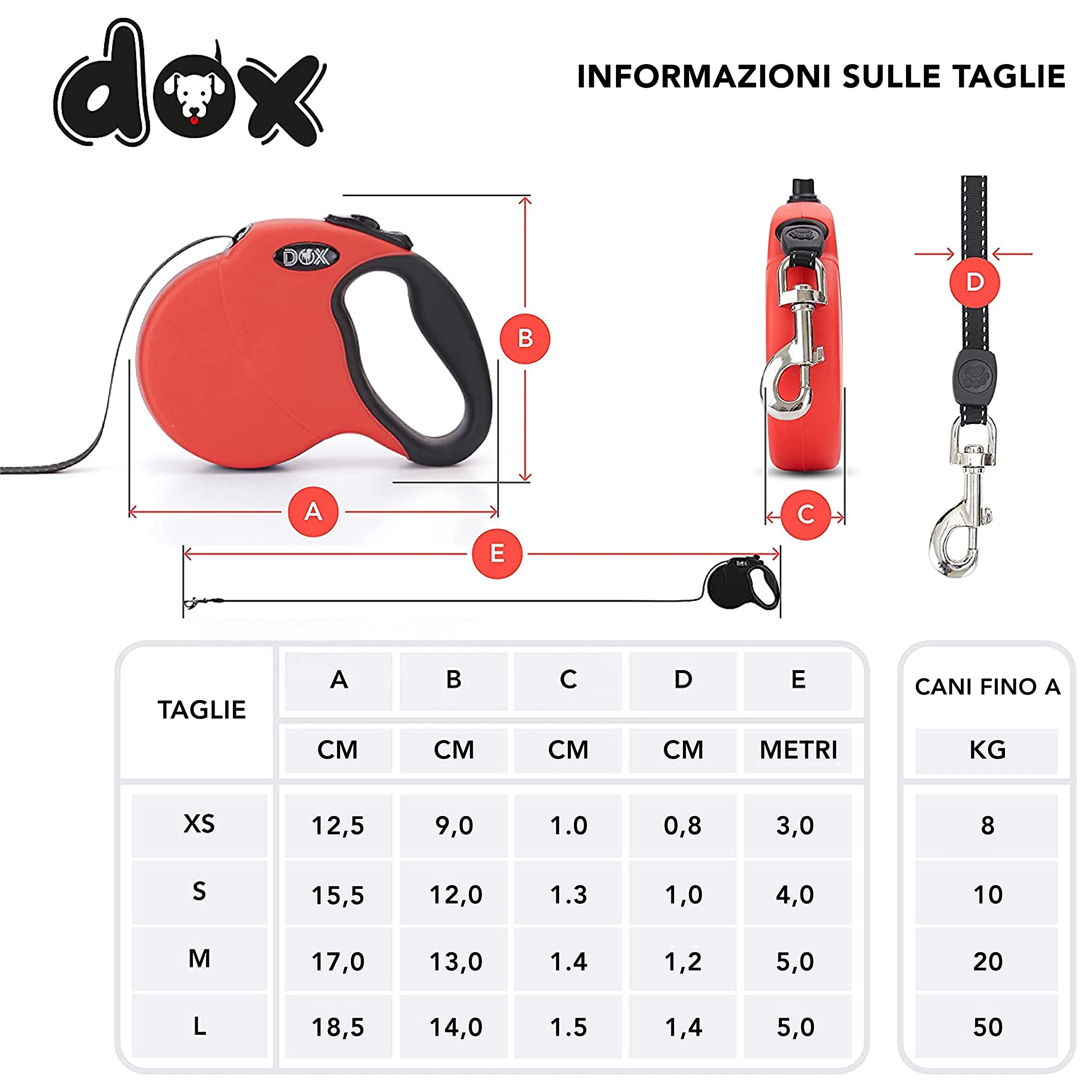 DDOXX Guinzaglio per Cani Allungabile | Colori e Misure Diverse | per Cani Piccoli e Grandi | Accessori Cane Guinzaglio a Bretella Retraibile | Guinzaglio per Gatti e Cani | S, 4m, Fino a 10 kg, Rosso