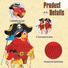 WERNNSAI Foldable Pirate Pinata - Extendable Pirate Parrot Pinata with Blindfold Bat and Tassels for Boys Pirate Birthday Party Supplies Caribbean Piata Adventure Party Decorations 16.4 x 12.4