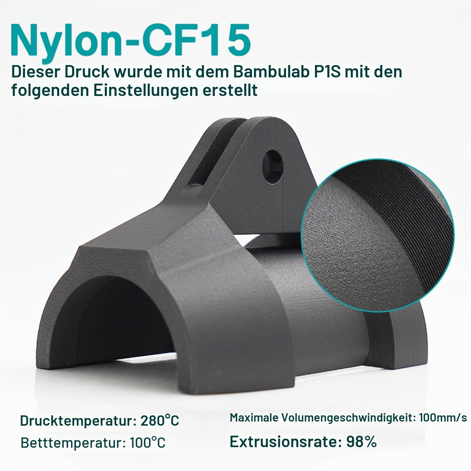 YXPOLYER Nylon kohlefaser Filament, Carbon Fiber 3D Drucker Filament PA6-CF 1,75 mm1 kg PA CF 3D-Druck-Filament