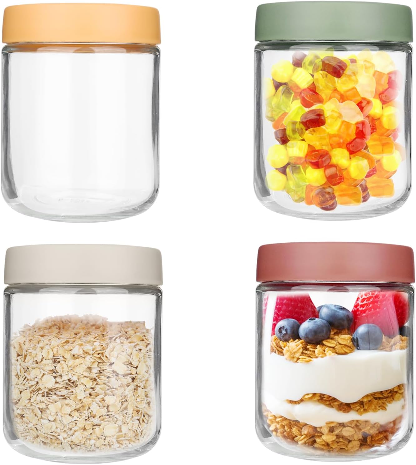 4 Pack 16 OZ Overnight Oats Jar, 500ml Glass Mason Jars with Lids