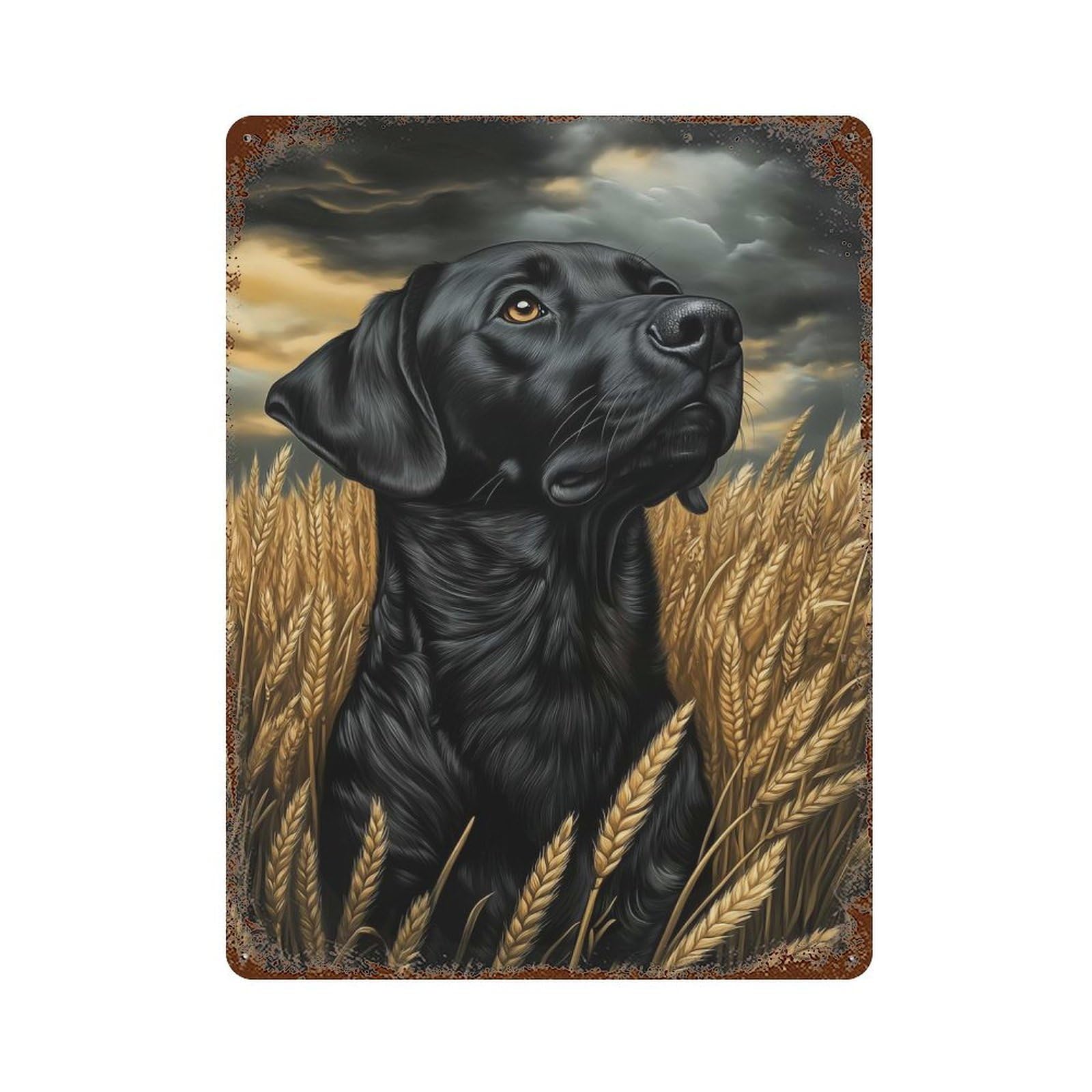 Black Lab in Wheat Field 15.7"x11.8" Vintage Rust Metal Sign, Shabby Chic Decor for Garage, Bar And Workshop Decor