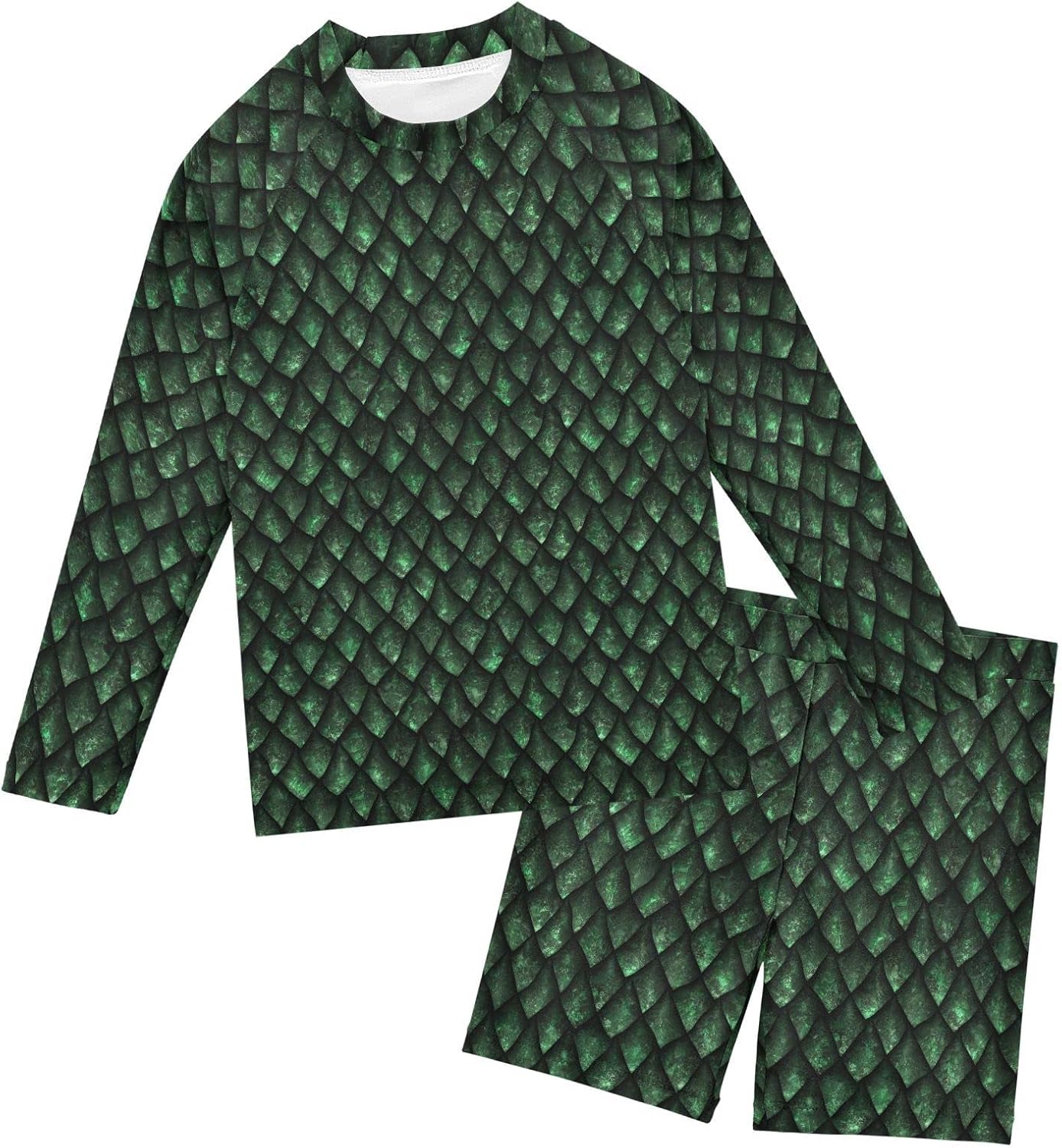 Dragon Scales Car Dino Boys Swimsuit Rash Guard Toddler Kids Long Sleeve Swim Shirt and Trunks 3-10T