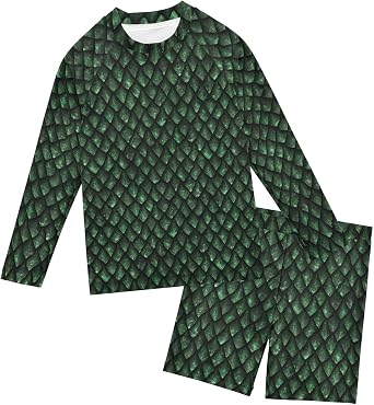 Dragon Scales Car Dino Boys Swimsuit Rash Guard Toddler Kids Long Sleeve Swim Shirt and Trunks 3-10T