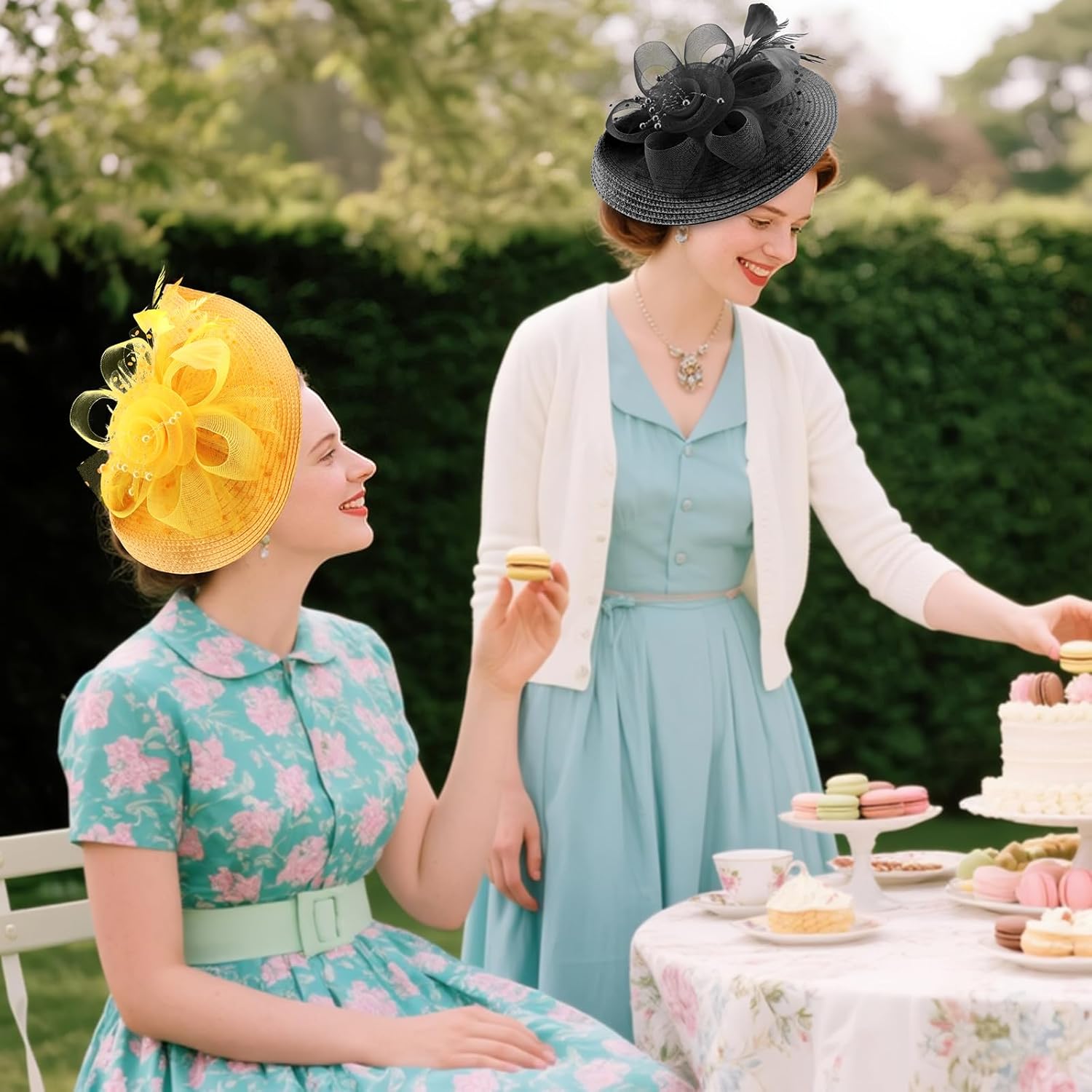 DRESHOW Fascinators Hat Flower Mesh Feathers Hat with a Headband and a Clip 7.9" Tea Party Headwear for Women - Image 3